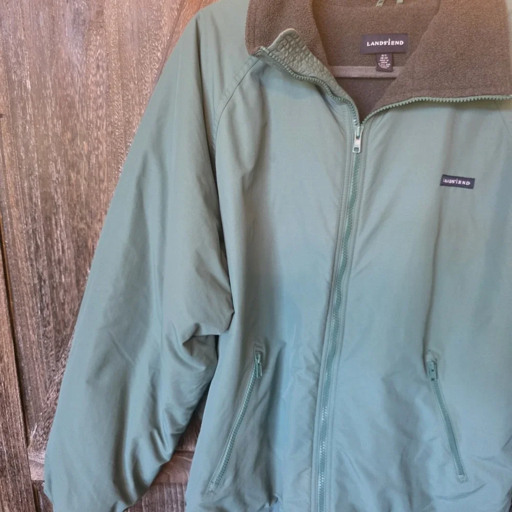 Land's End Jacket Men's Size M/T 38-40 Green Full Zip Gray Fleece Lined Pockets‎